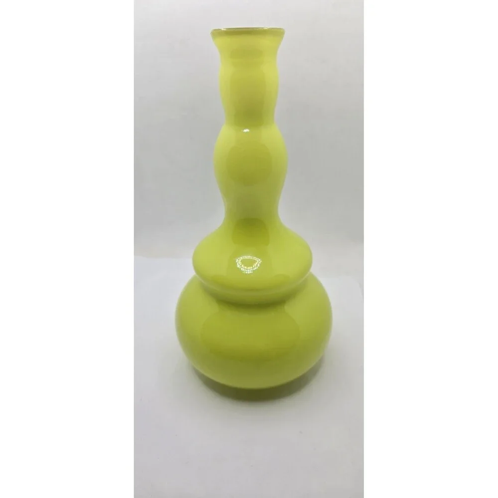 Modern Pop Art Cased Glass Vintage Vase Chartreuse Yellow White Interior Retro